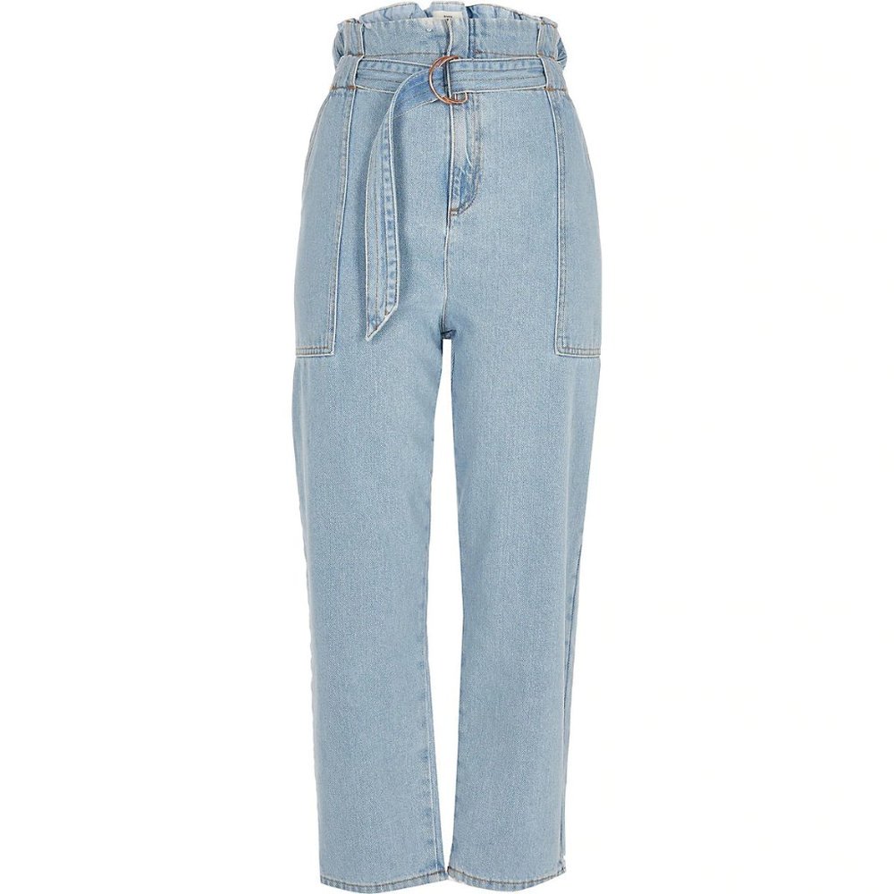 Topshop Light Blue Denim Paperbag Waist Jeans Sz 8